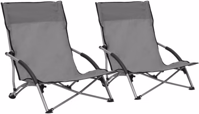 Berkfield Home Set of 2 Grey Fabric Folding Beach and Garden Chairs with Armrests