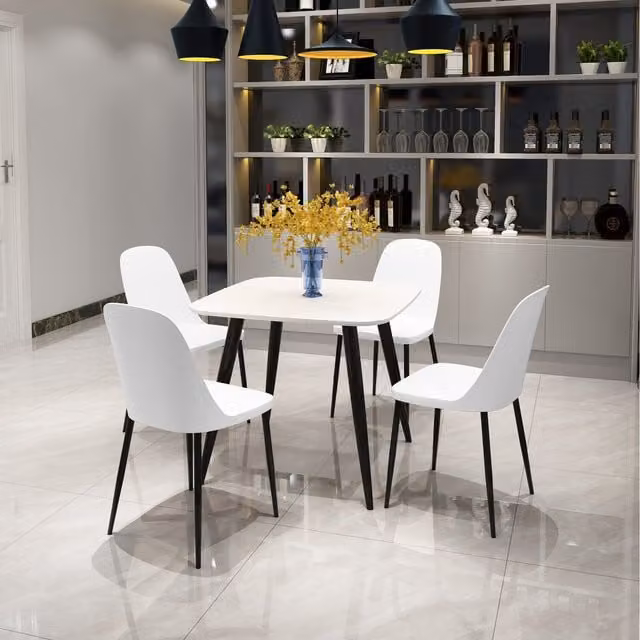 Core Products Ltd Aspen White Square Dining Table and 4 Black Plastic Chairs Set