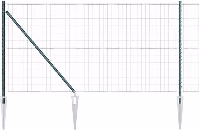Berkfield Home Euro Fence with 7 Spike Posts, Galvanised Steel, Green, W: 10 m, H: 1 m