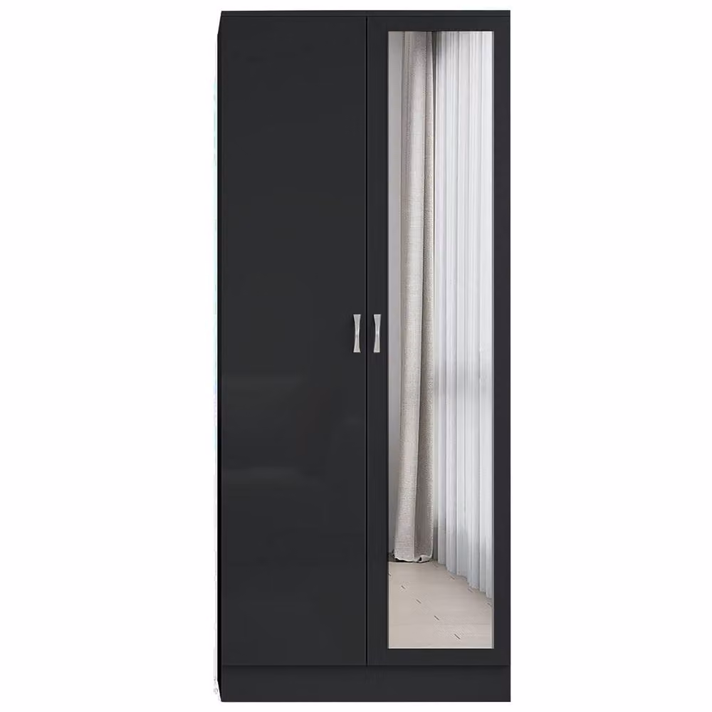 Harmin Modern Glossy 2 Door Mirrored Wardrobe with Soft Close Doors, Black, H 180 cm x W 76 cm x D 47 cm – 3