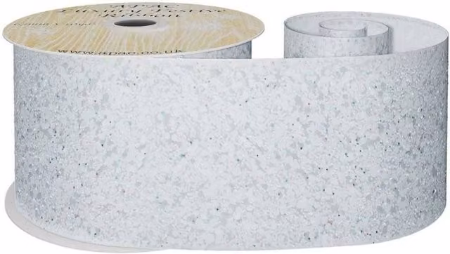 KDMD White Glitter Wired Ribbon, Width: 6.3 cm, Length: 10 m