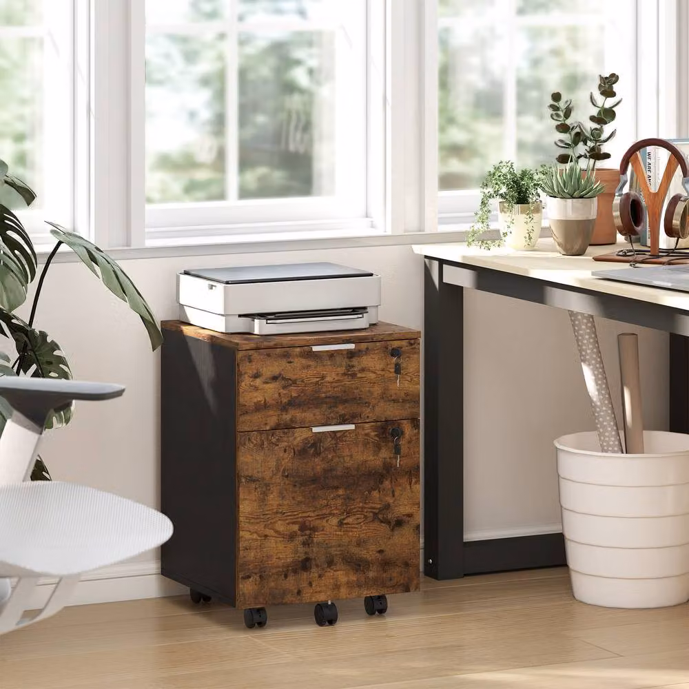 STILVORA 2 Drawer Filing Cabinet with Lock and Castors in Dark Brown – 2
