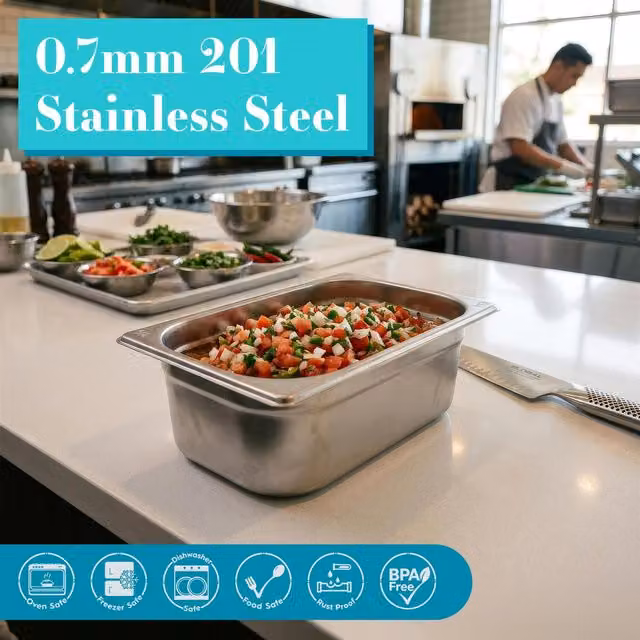 Argon Tableware Stainless Steel Gastronorm Container with Loose Lid, 1/4 Size, 2.5 l, Silver