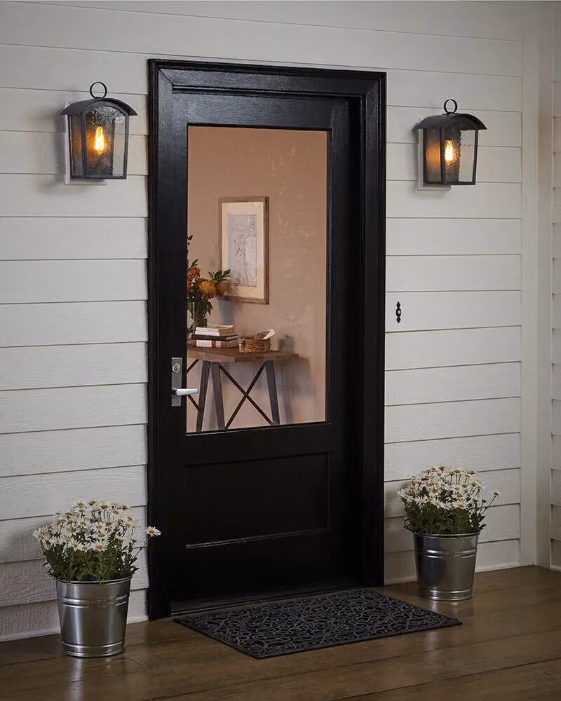 Loops Ash Black Outdoor IP44 LED Wall Light Lantern with E27 Bulb – 3
