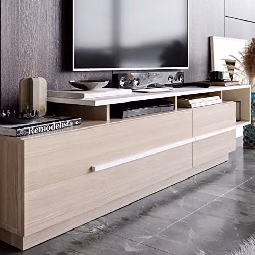 Decorotika Pia Modern TV Unit and Media Console in Cordoba and White, W: 160 cm, H: 48 cm, D: 38 cm – 3