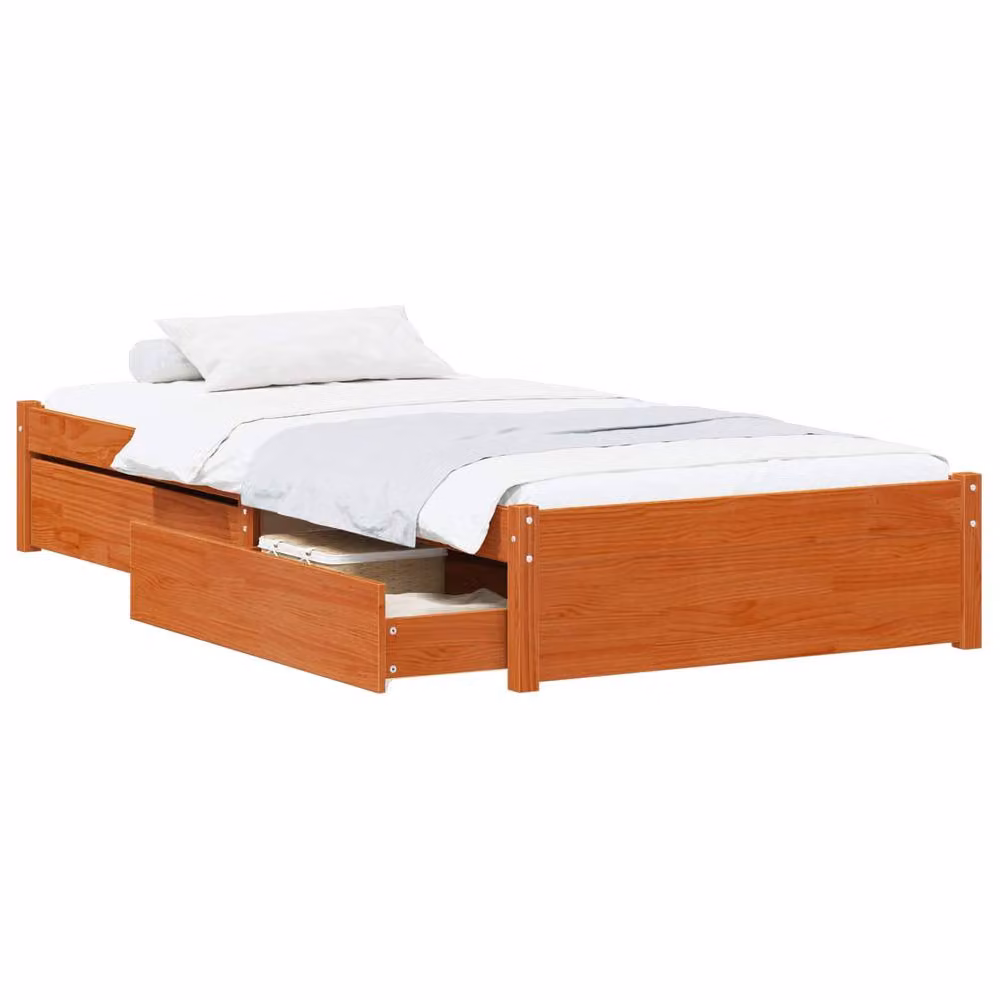 Berkfield Home 3-Piece Wax Brown Pine Wood Bed Frame with Storage Drawers, W/D/H: 90 x 200 cm – 2