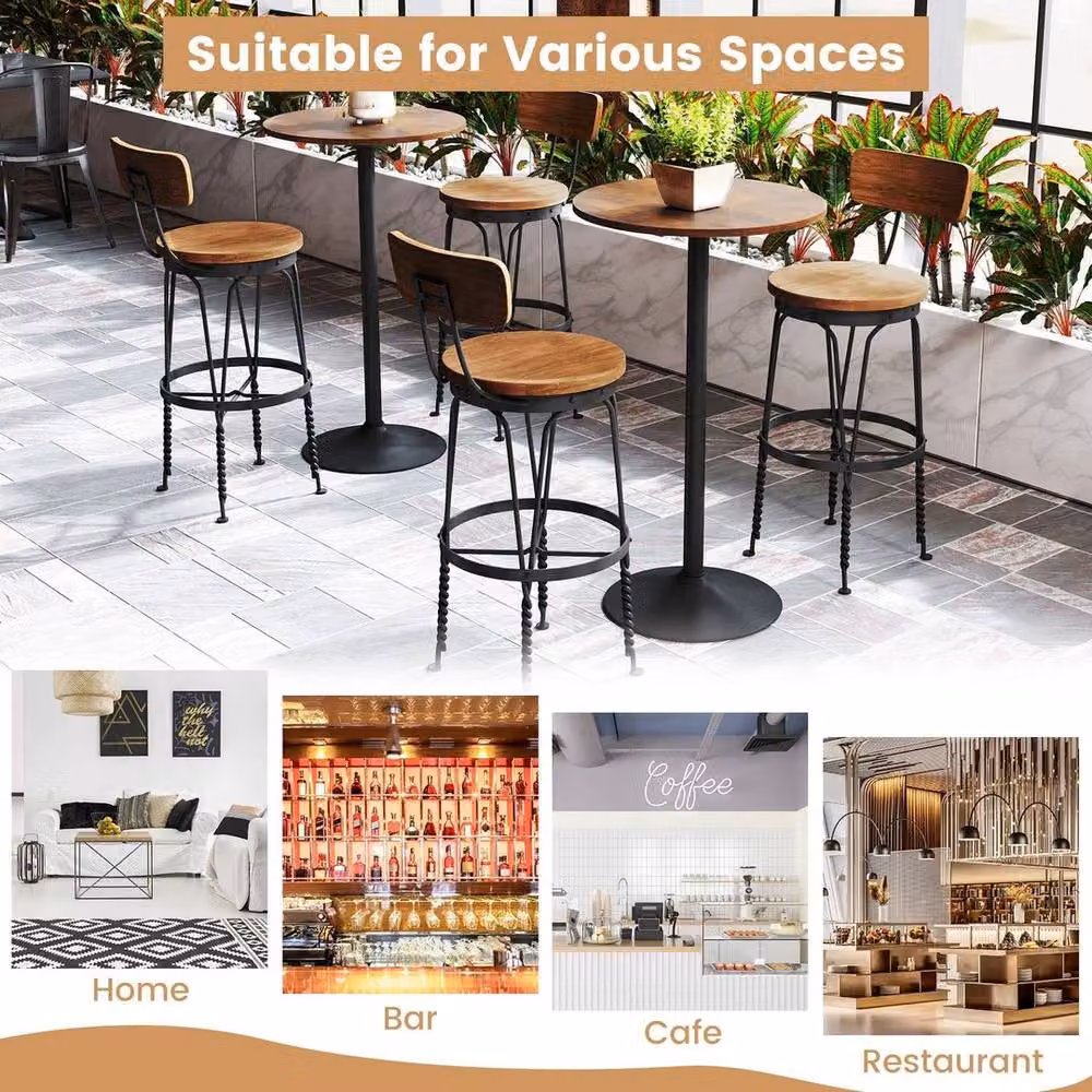 KORVIXA Brown Circular Cocktail Counter Bar Table, W/D: 100 x 100 cm, H: 101 cm – 3