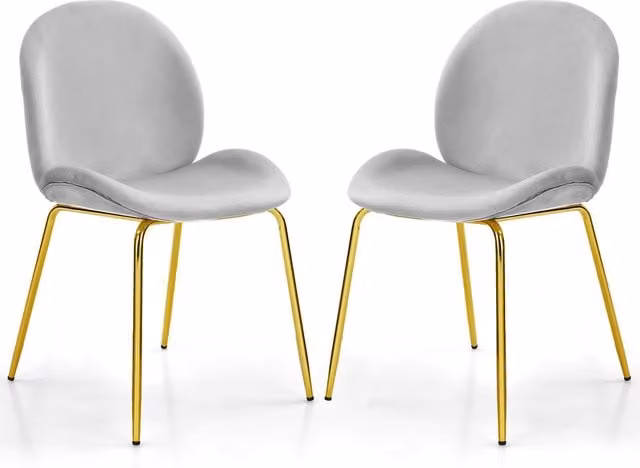 Costway Set of 2 Modern Velvet Dining Chairs in Light Grey with Gold Accents