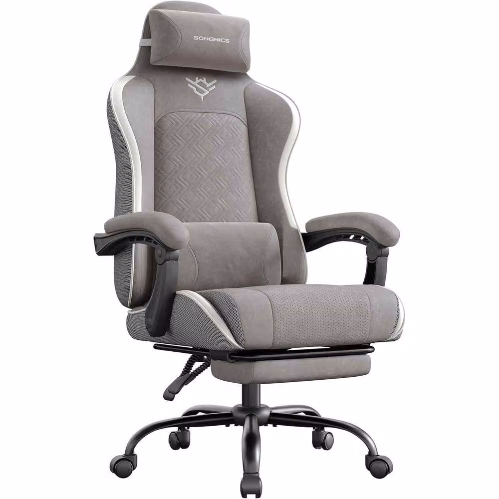 The Bazaarist Ergonomic Gaming Chair with Spring Cushion and Footrest in Grey Synthetic Leather – 2