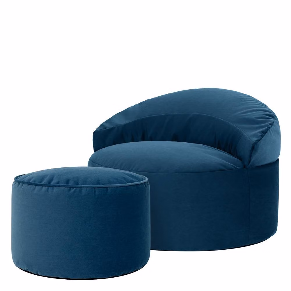 ICON Orb Accent Chair and Milano Round Footstool in Matt Navy Blue Velvet – 3