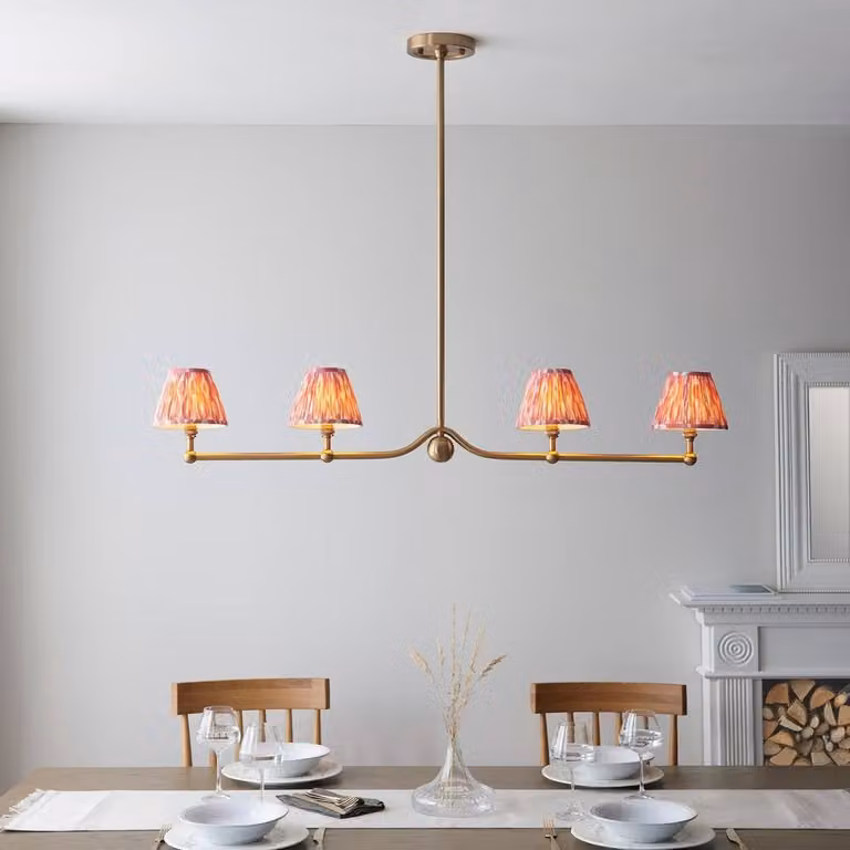 Netlighting Santiago Pendant Light with Pink Multicolour Fabric Ikat Shade and Gold Brass Finish, Diameter: 16 cm, 4x B22