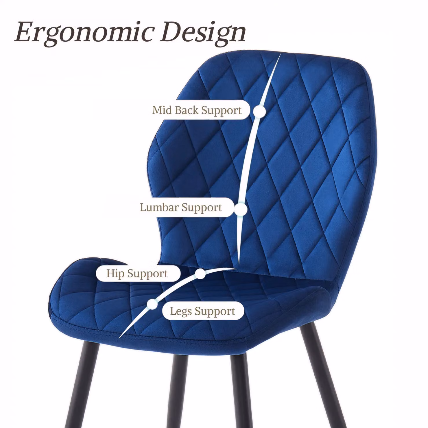 SONARA Modern Velvet Dining Chairs Set of 4 with Ergonomic Curved Backrest in Blue – 5