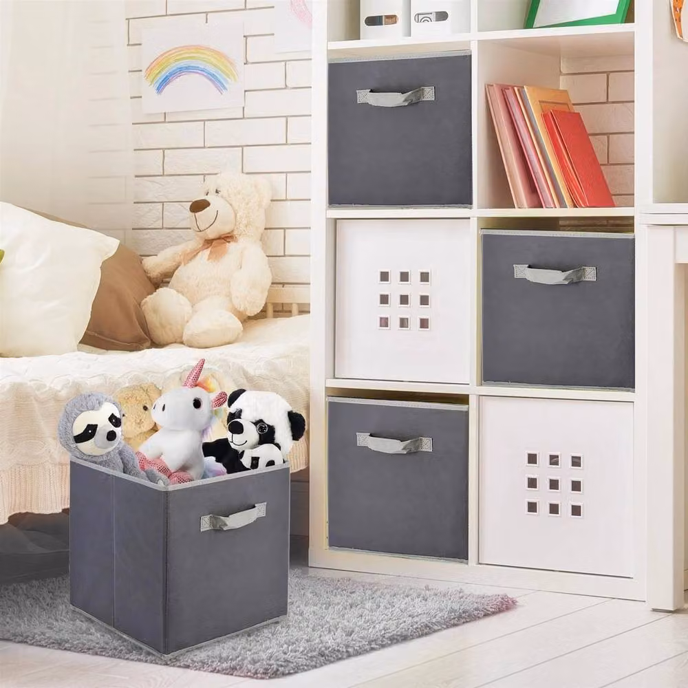 NESTLUNE Set of 2 Grey Fabric Foldable Square Storage Boxes – 4