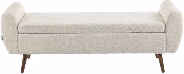 KORVIXA Beige Linen Fabric Upholstered Pouffe Storage Bench W/D/H: 100 x 100 x 55 cm