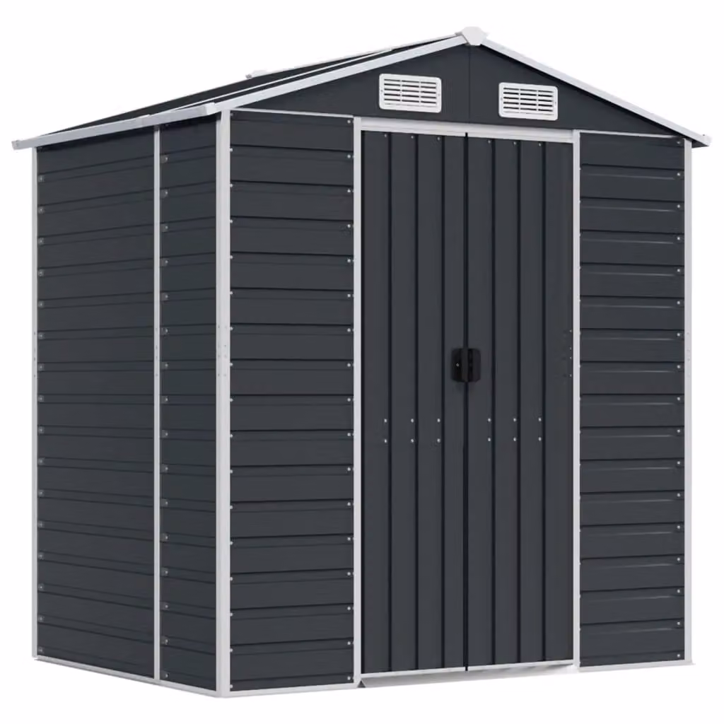 Berkfield Home Pent Garden Shed in Anthracite and Black Galvanised Steel, W/D/H: 191 x 130 x 198 cm – 2