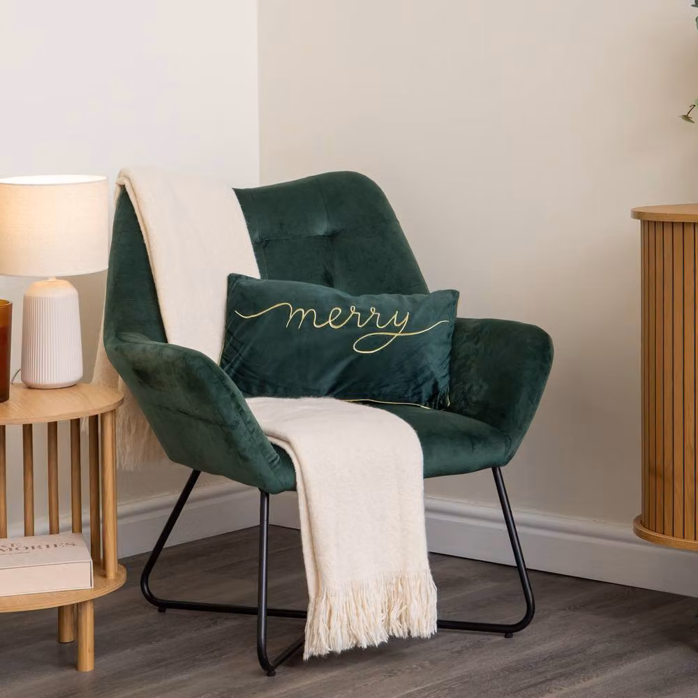 Samuel Alexander Dark Green Christmas Merry Cushion with Gold Detail, W: 49 cm – 2