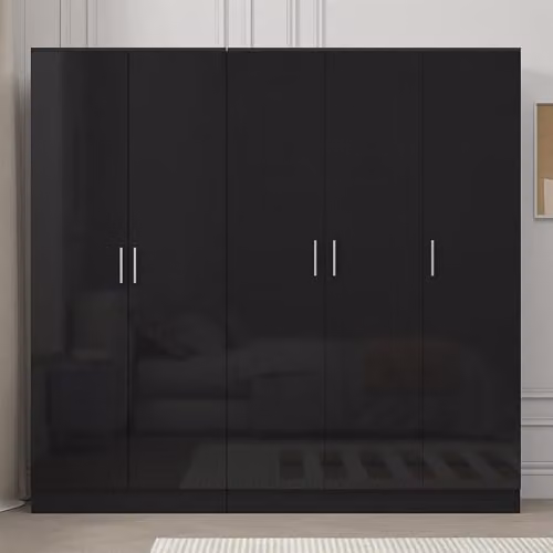 Reflect Gloss Wardrobe Bundle with 3-Door and 2-Door Plain Designs in Black Gloss and Matt Black – 2