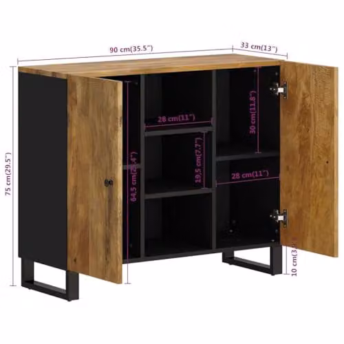 vidaXL Industrial Style Mango Wood Sideboard with 2 Doors, Brown Storage Cabinet for Living Room or Bedroom – 3