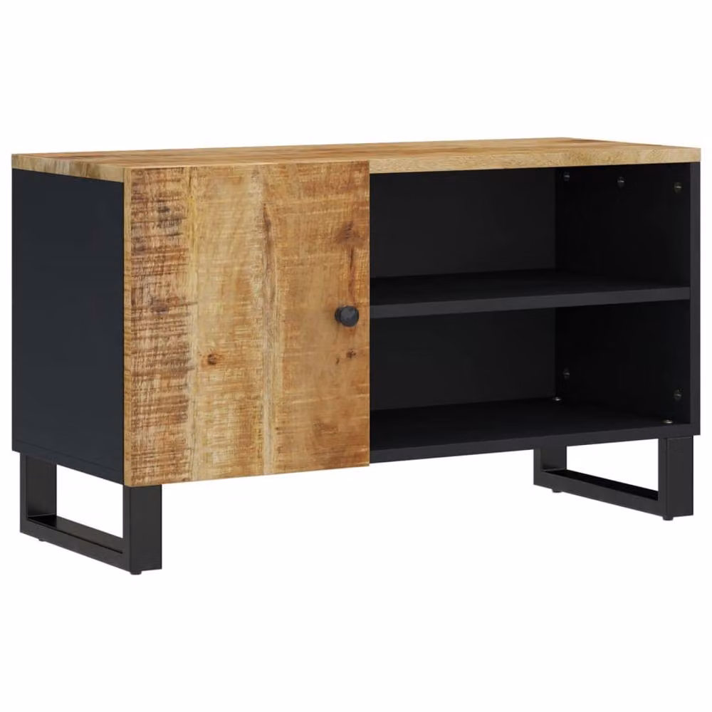 Berkfield Home Industrial TV Cabinet in Brown, Solid Mango and Engineered Wood, W/D/H: 80 x 33 x 46 cm – 3