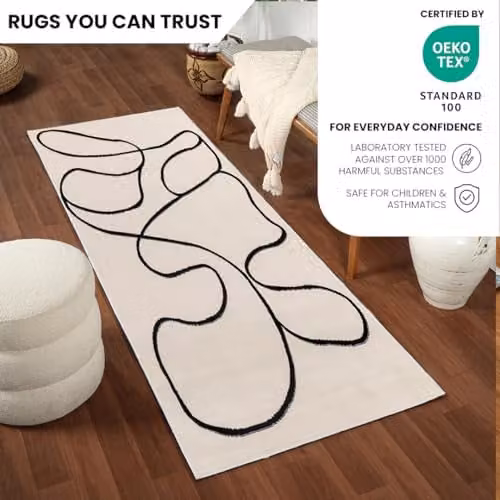 Livabliss Modern Abstract Runner Rug in White, Black and Beige, W/D/H: 80 x 220 cm – 3