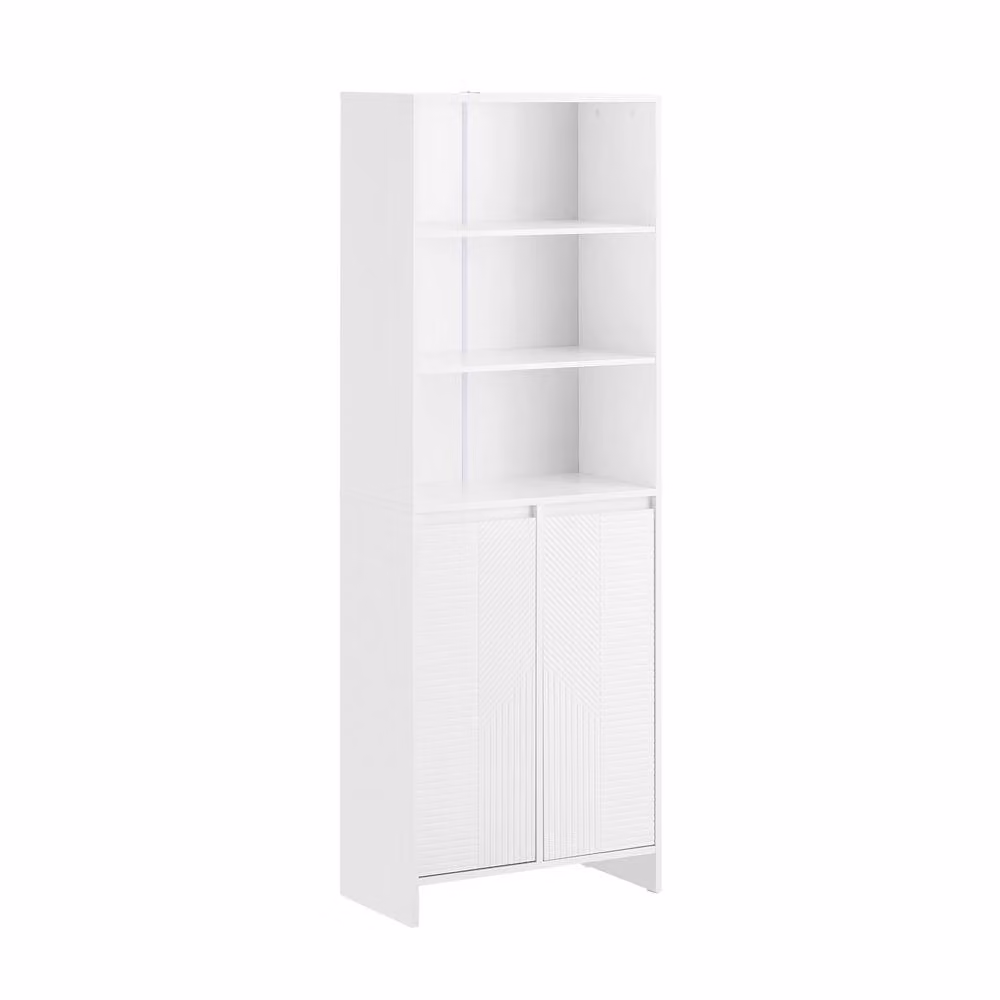 SoBuy Modern White Freestanding Tall Bathroom and Hallway Cabinet with Hinged Doors and Internal Shelves – 2