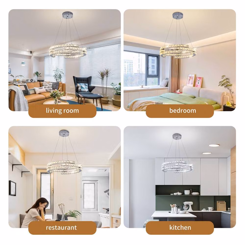 NIVOR Crystal LED Pendant Light, Dimmable and Adjustable with Remote Control in Silver – 4