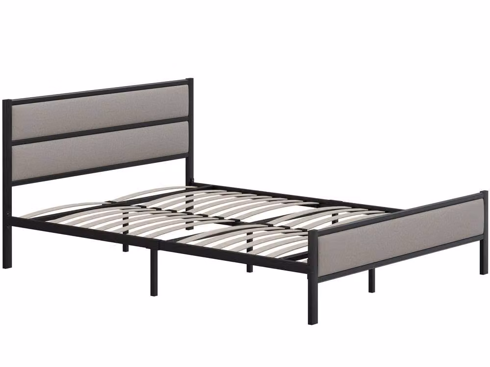 Snuggle Beds Nova Black Metal Upholstered Bed Frame with Grey Fabric Headboard, W/D/H: 120 x 200 cm – 3