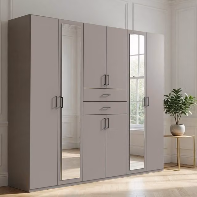 Dillingen Sahara Grey 6 Door Wardrobe with Mirror, W: 270 cm