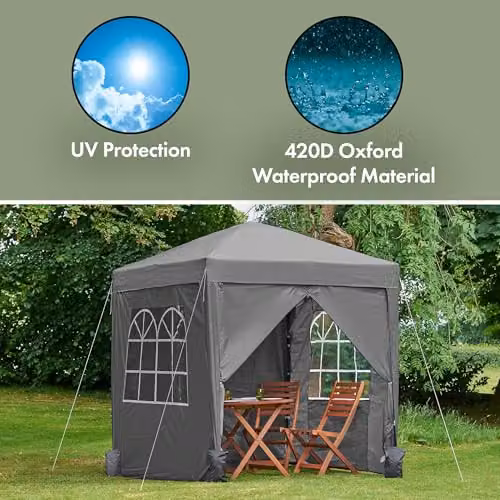 VonHaus Grey Pop Up Garden Gazebo with UPF 50 Protection and Steel Frame, W/D/H: 200 x 200 x 231 cm – 2