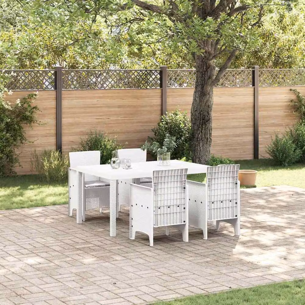 Berkfield Home 5 Piece White Poly Rattan Garden Dining Set with Cushions – 1