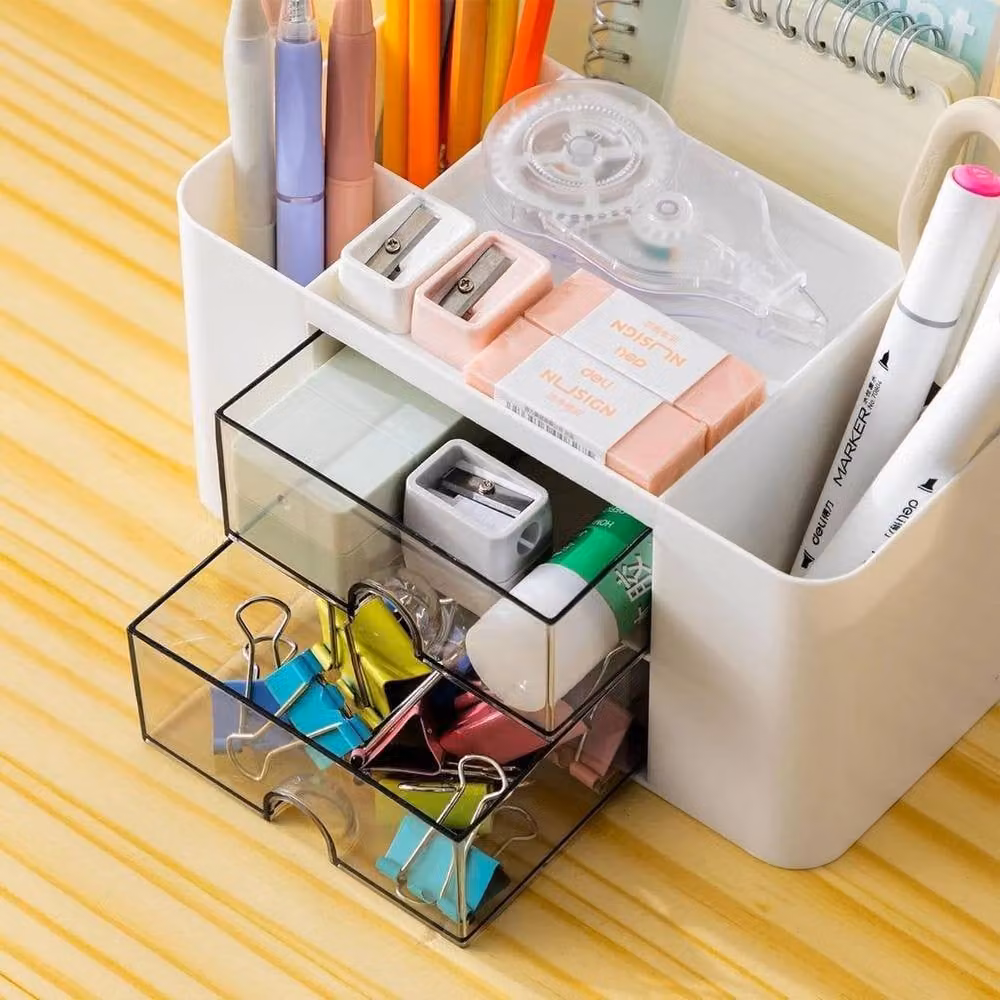 FORGEVIO Multi-Compartment Office Desk Organiser and Stationery Storage Box in White, Width: 50 cm – 2