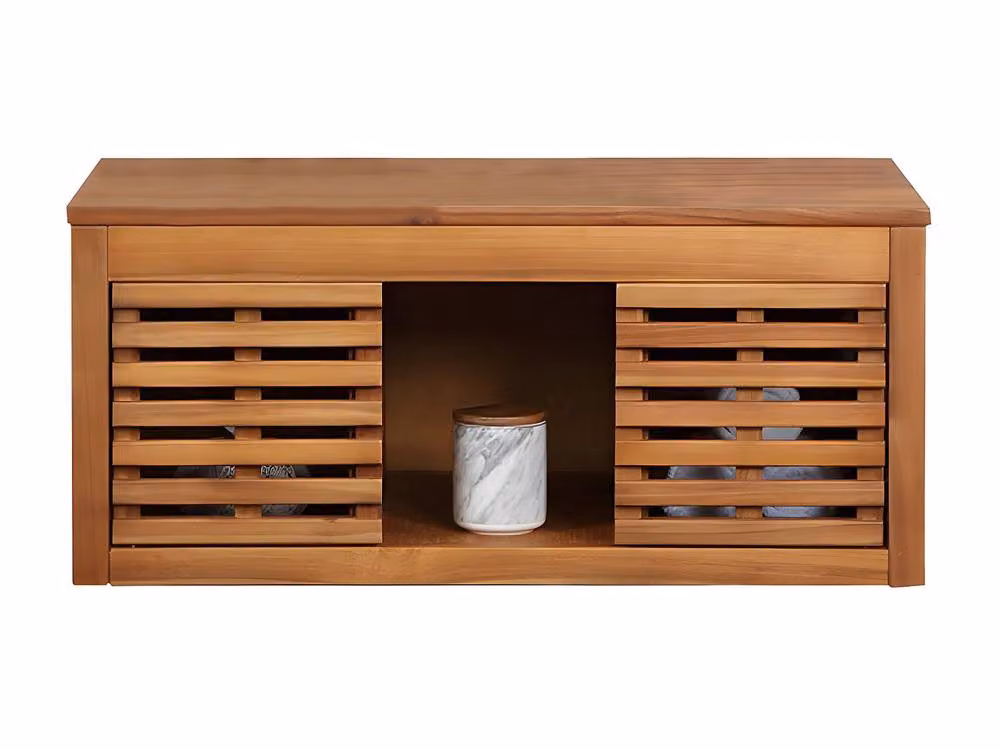 Vente-unique PENEBEL Acacia Wood Wall-Mounted Bathroom Vanity Unit in Brown, W/D/H: 90 x 40 x 50 cm – 2
