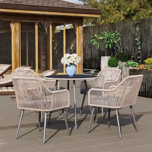 Outsunny 4 Seater Rattan Garden Dining Set in Brown – 2