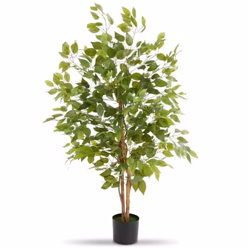 tectake Artificial Ficus Tree with Real Wood Trunk and Green Leaves, Height: 120 cm