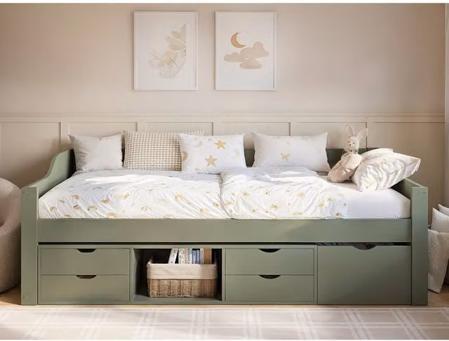 Flair Furnishings Blair Kids Single Low Sleeper Bed with Storage Drawers, Green – 1