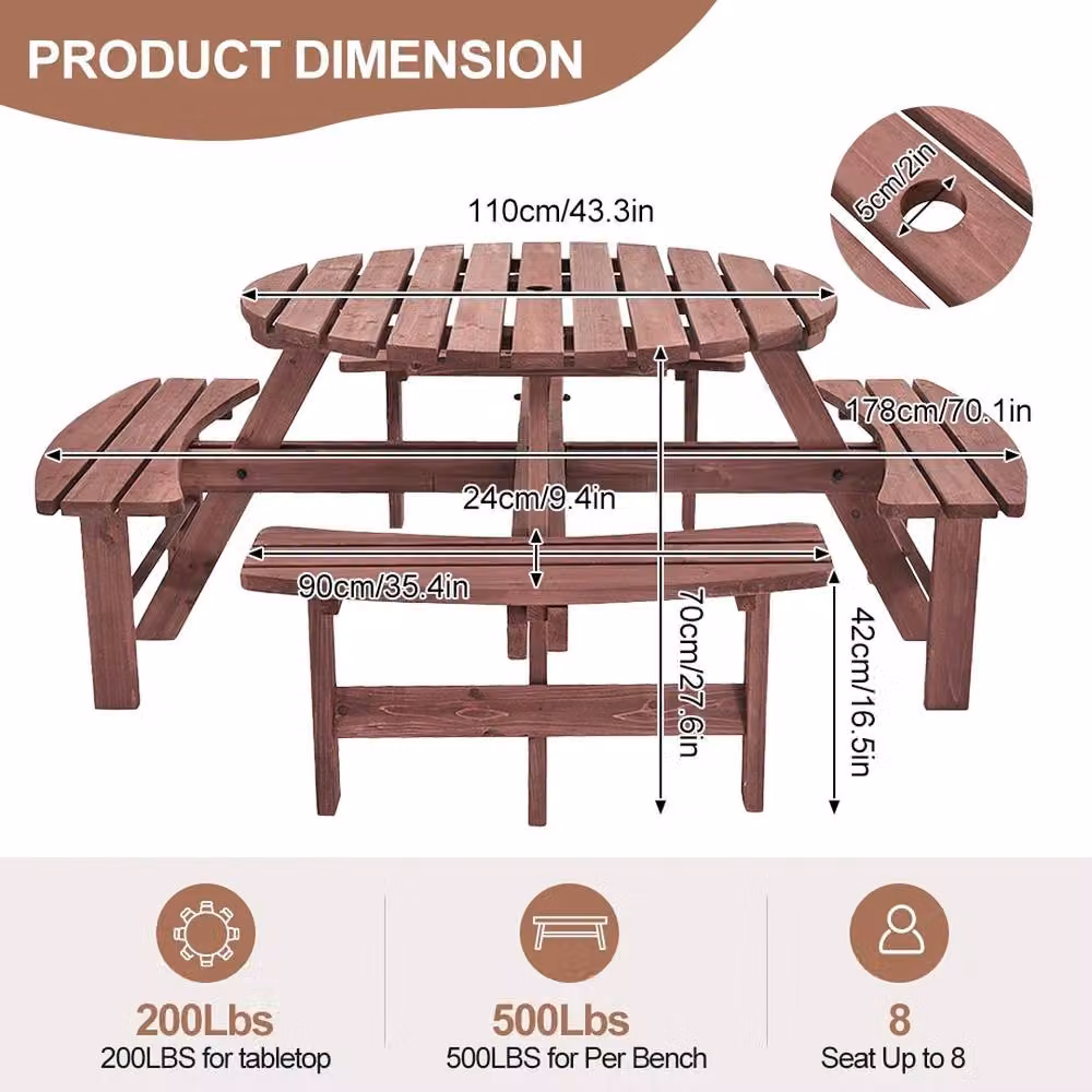 Kelvenix 8 Seater Wooden Picnic Table Set in Dark Red – 2
