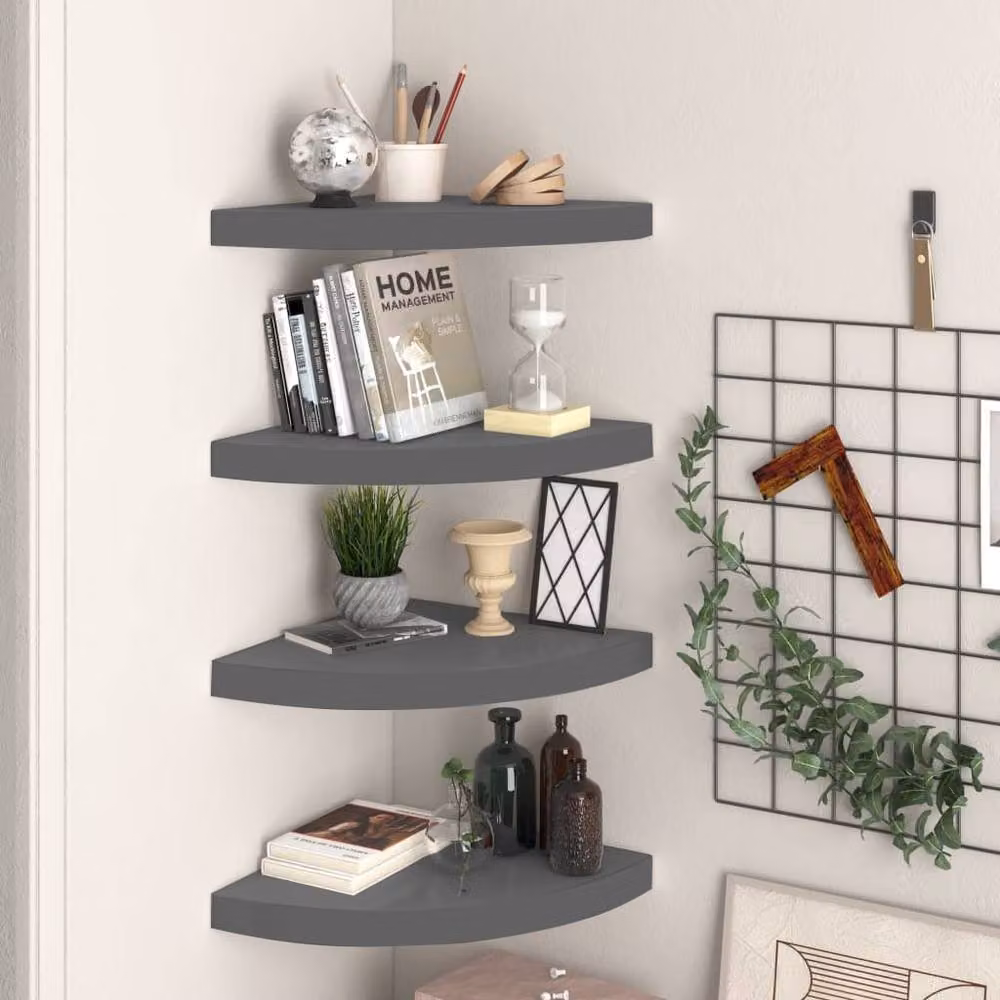 Berkfield Home Set of 4 Durable Floating Corner Shelves in High Gloss Grey, W/D/H: 35 x 35 x 3.8 cm – 2