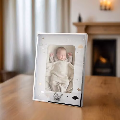 Happy Homewares Modern Geometric Single Baby Picture Frame in Silver, Gold and Black, W/H: 20 x 15 cm – 3