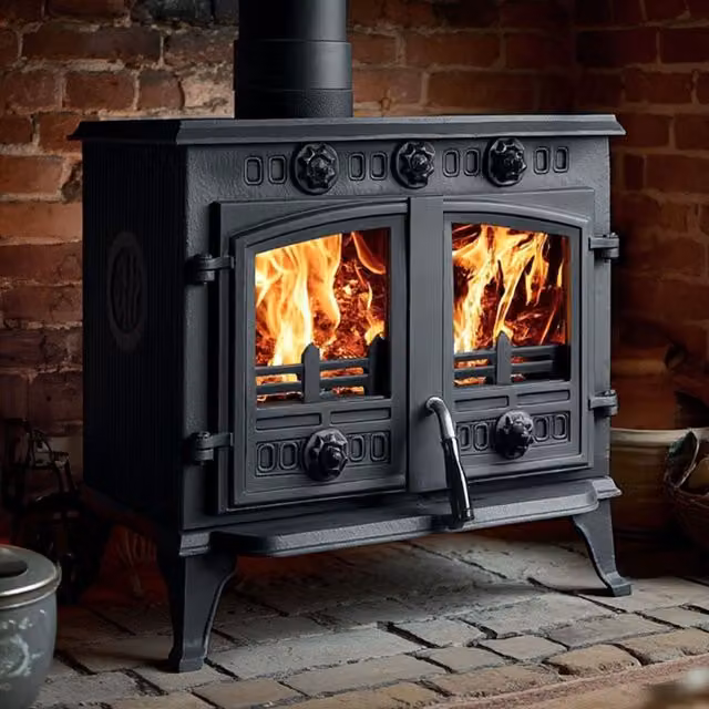 RoyalFire 10kW Cast Iron Wood and Charcoal Burning Stove in Black, Grey or Gold