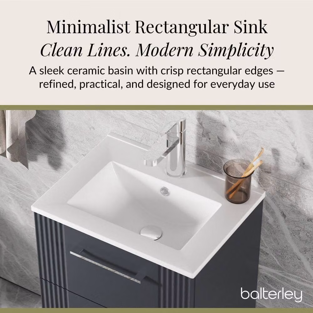 Balterley Wall Hung 2 Drawer Vanity Unit with Minimalist Vitreous China Basin, Satin Dark Grey, W: 50 cm, D: 51.8 cm, H: 50 cm – 3