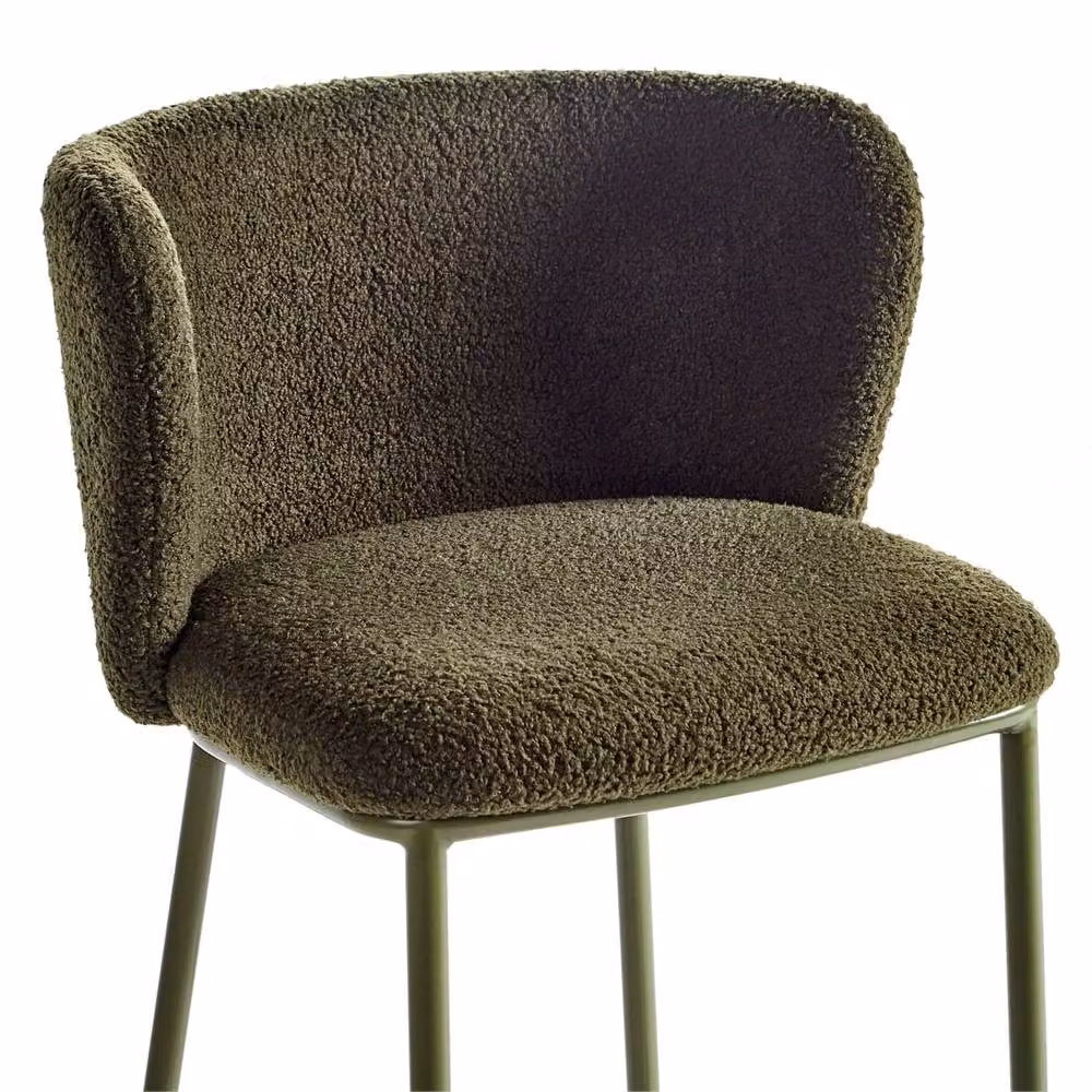 Wyld Haus Set of 2 Dark Green Boucle Bar Chairs with Black Powder Coated Metal Legs – 4