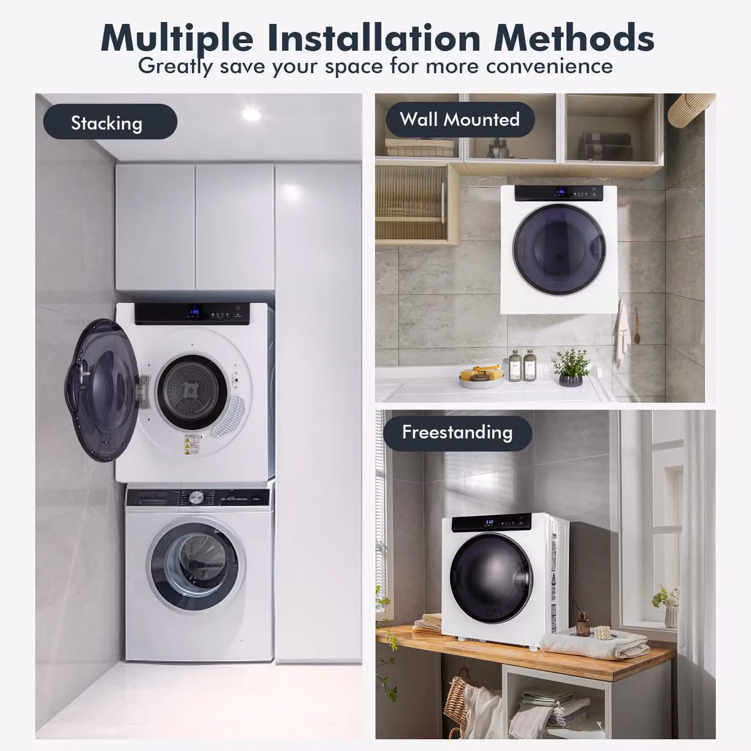 Gymax 1400W Electric Clothes Dryer with 4kg Capacity and 3 Heating Options, White – 5
