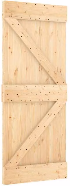 Berkfield Home Rustic Solid Wood Pine Sliding Door with Black Hardware Set W: 85 cm, H: 210 cm