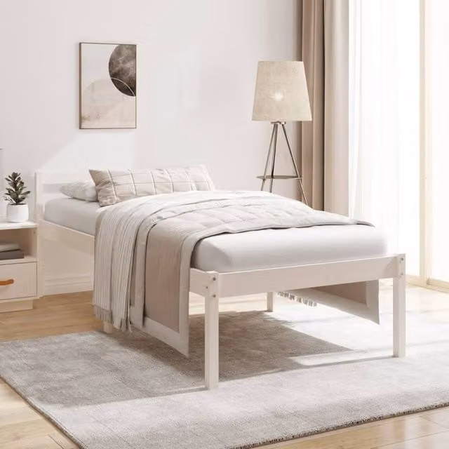Berkfield Home Small Single Solid Wood Pine Bed Frame, White, W: 75 cm, L: 190 cm
