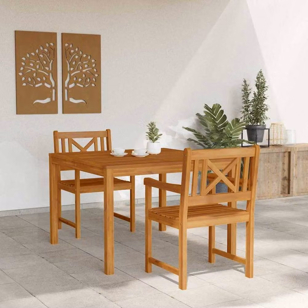 Berkfield Home 3 Piece Acacia Wood Garden Dining Set in Brown – 3