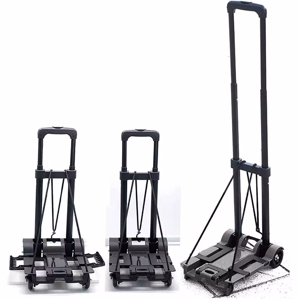 FLAVORA Folding Steel Trolley with Widened Base and Elastic Ropes in Black – 5