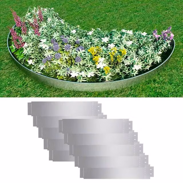 Berkfield Home Lawn Fence, 10 Piece Galvanised Steel Set in Silver, W: 100 cm, H: 20 cm