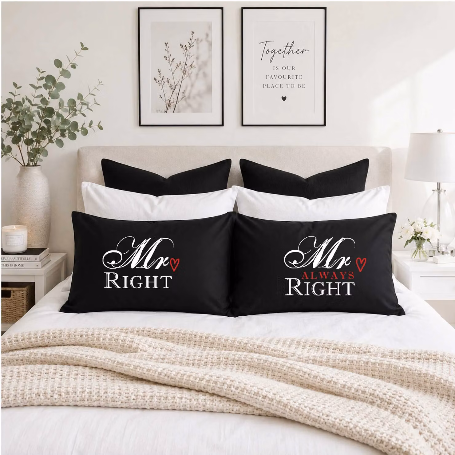 60 Second Makeover Black Mr Right Mr Always Right Cotton Pillowcases – 2