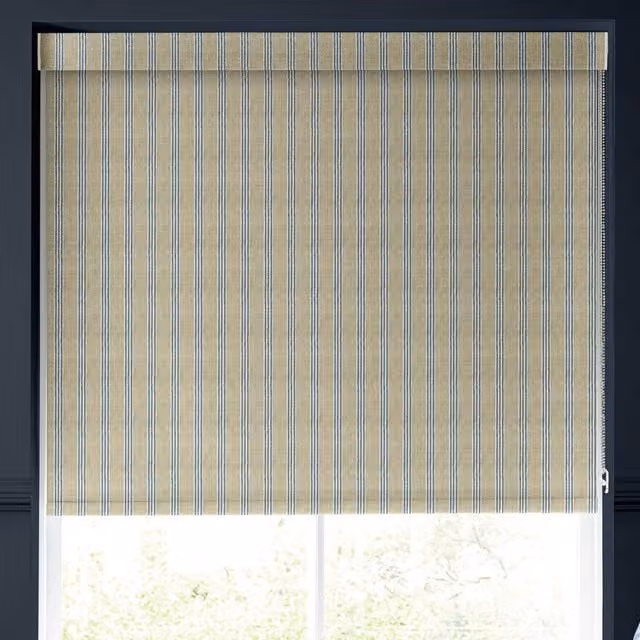 Emily Bond George Stripe Translucent Made to Measure Roller Blind in Indigo Blue