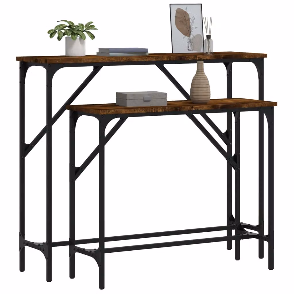 Berkfield Home Set of 2 Smoked Oak Console Tables in Brown – 3